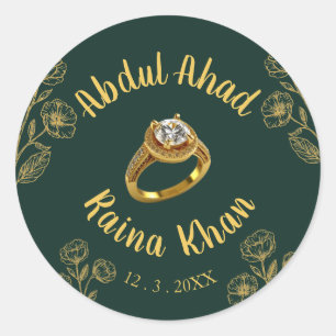 Smaragd en Gouden Bloemachtige Verlovingsring Ronde Sticker