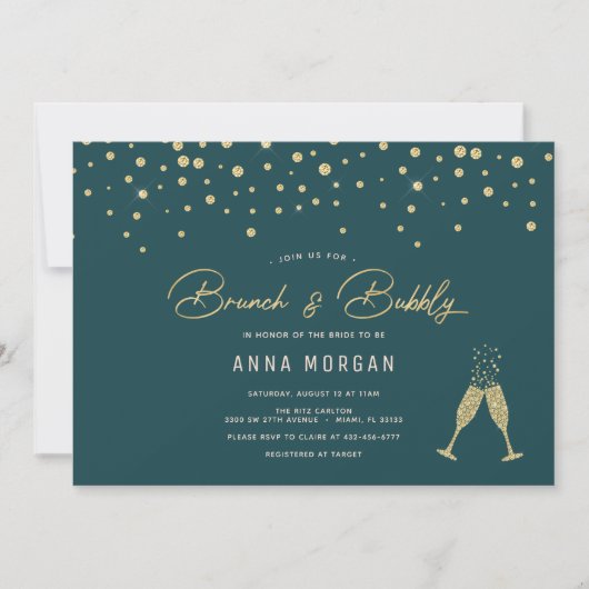 Smaragd en Gouden Brunch & Bubble Kaart (Voorkant)