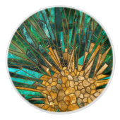 Smaragd en gouden cellen mozaïek abstract keramische knop (Voorkant)