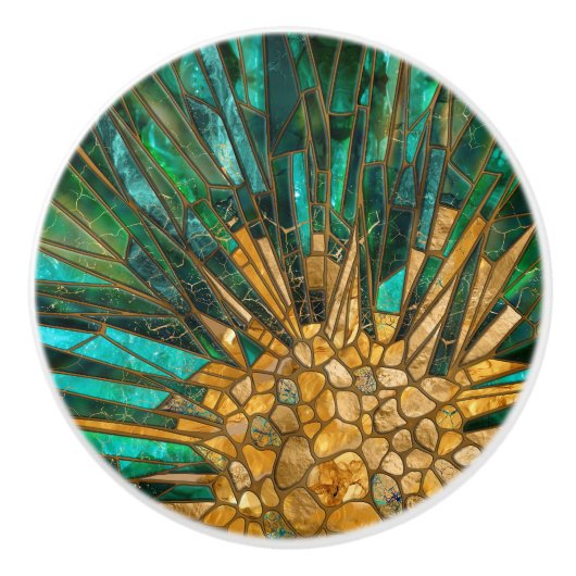 Smaragd en gouden cellen mozaïek abstract keramische knop (Voorkant)
