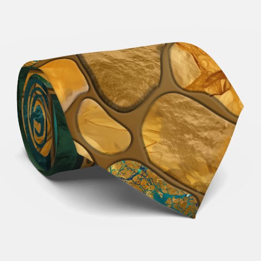 Smaragd en gouden cellen mozaïek abstract stropdas (Opgerold)