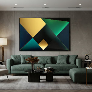 Smaragd en Gouden Geometrische Harmonie Canvas Afdruk