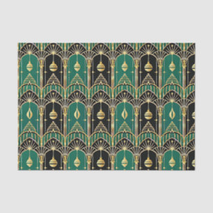 Smaragd en zwart Art Deco vakantiepatroon Tissuepapier