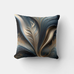 Smaragd Fluistering - Turkoois - Gouden Abstracte Kussen