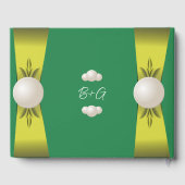 Smaragd & Gele Parel Lint Monogram Bruiloft Gastenboek (Achterkant)