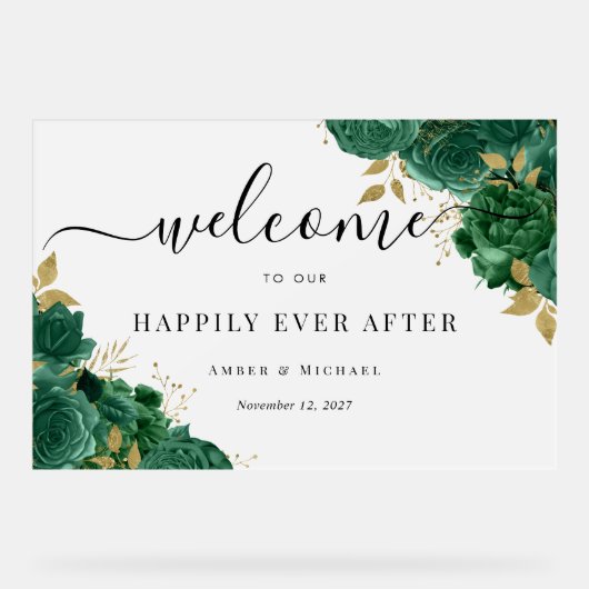 Smaragd gelukkig ooit na bruiloft acryl teken acryl bord (Voorkant)