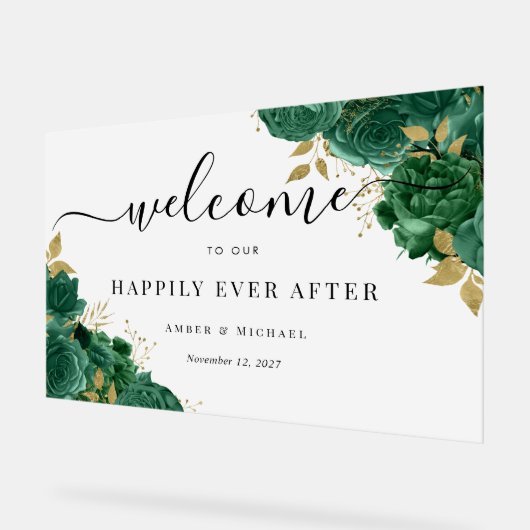 Smaragd gelukkig ooit na bruiloft acryl teken acryl bord (Hoek)