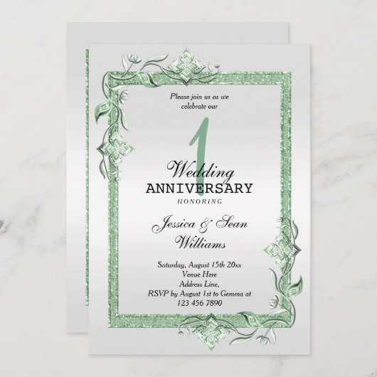 Smaragd Glans & Glitter & Platina 1e Huwelijk Kaart (Voorkant / Achterkant)