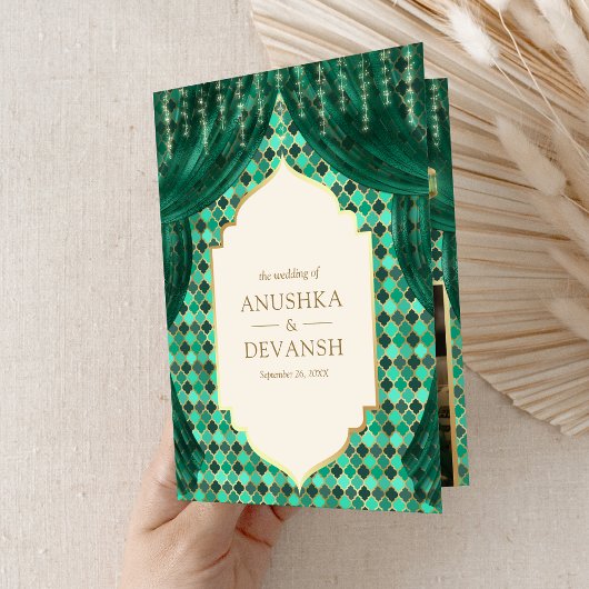 Smaragd Goud Bloemengordijn Indische Hindoe Bruilo