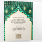 Smaragd Goud Bloemengordijn Indische Hindoe Bruilo Drieluik Uitnodiging (Binnenzijde eerst)