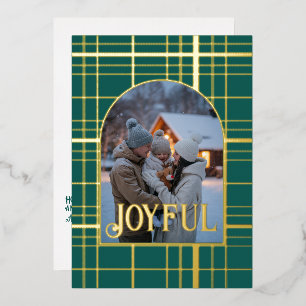 Smaragd & Goud Gingham Kerstvakantie Foto Folie Feestdagenkaart