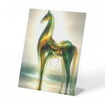 Smaragd & Goud Glas Paard Beeldhouwwerk – Elegant