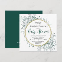 Smaragd & Goud Pioen Bloemendessin Babyshower