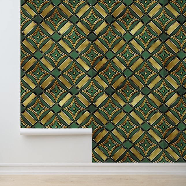 Smaragd & Gouden Art Deco Behang (Applicatie)