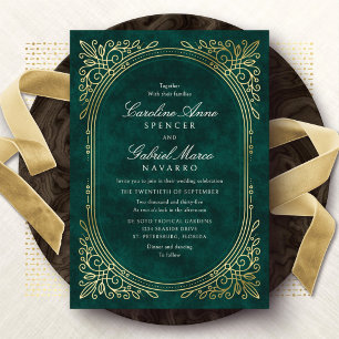 Smaragd Gouden Art Deco Bruiloft Folie Uitnodiging
