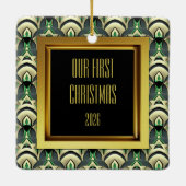 Smaragd & Gouden Art Deco Keramisch Ornament (Achterkant)