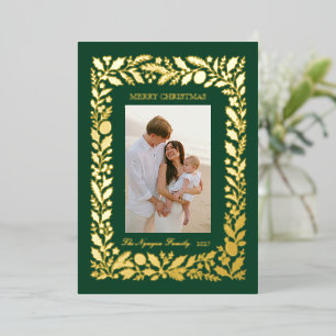 Smaragd Gouden Botanische Familie Foto Kerstkaart Folie Feestdagenkaart