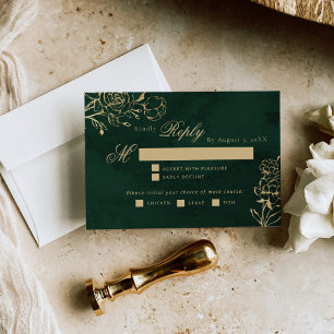 Smaragd Gouden Botanische huwelijksmaaltijd keuze RSVP Kaartje