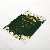 Smaragd Gouden Champagne Bloemen Quinceanera Folie Uitnodiging (Gedraaid)