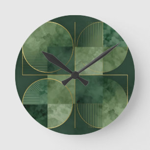 Smaragd Gouden Geometrische Harmonie Ronde Klok