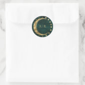 Smaragd Gouden Halve Maan Bruiloft Envelop Afdicht Ronde Sticker (Tas)