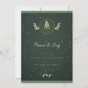 Smaragd Gouden Lauwer Monogram Kerstkaart