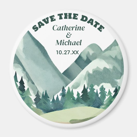 Smaragd groen bergden rustieke bruiloft magneet (Voorkant)