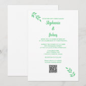 Smaragd Groen Blad Script Wit QR Code Bruiloft Kaart (Voorkant / Achterkant)