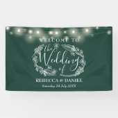 Smaragd Groen Bloemen Garland Script Bruiloft Spandoek (Horizontaal)