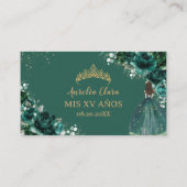 Smaragd Groen Bloemen Goud Quinceañera QR Code Informatiekaartje (Achterkant)