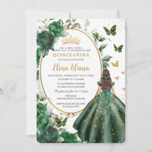 Smaragd Groen Bloemen Prinses Gown Quinceañera Kaart