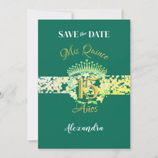Smaragd Groen  Boho Quinceañera Spaans Save The Date (Voorkant)
