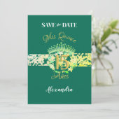 Smaragd Groen  Boho Quinceañera Spaans Save The Date (Staand voorkant)