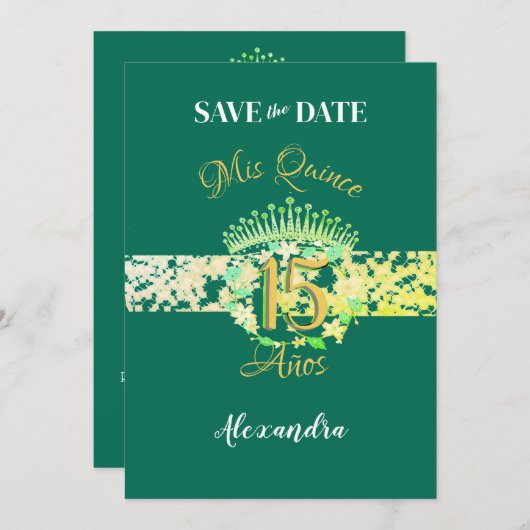 Smaragd Groen  Boho Quinceañera Spaans Save The Date (Voorkant / Achterkant)