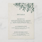 Smaragd groen  botanische bruiloft Details Informatiekaartje (Voorkant)