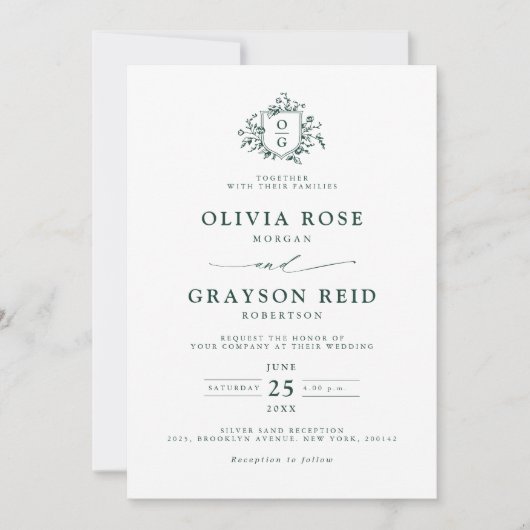 Smaragd groen botanische bruiloft kaart (Voorkant)