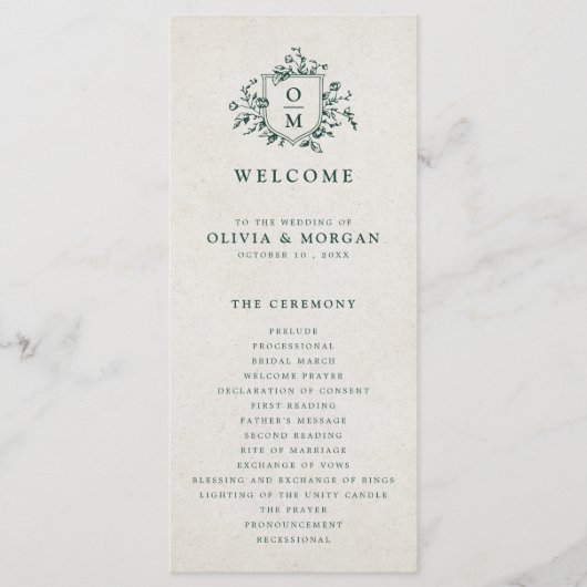 Smaragd groen  botanische bruiloft programma (Voorkant)