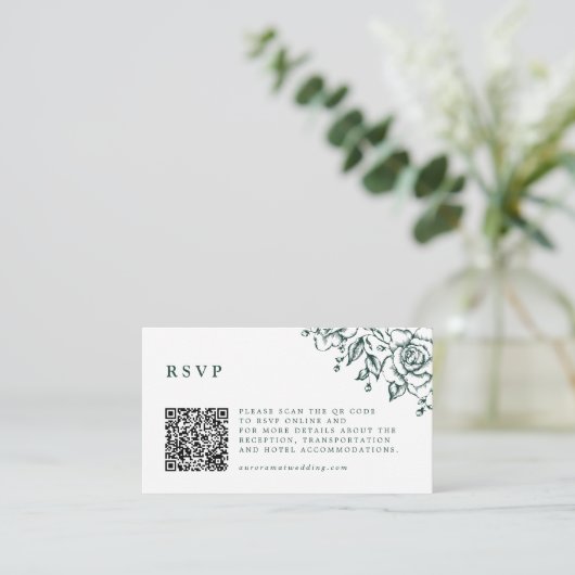 Smaragd groen  botanische bruiloft website informatiekaartje (Staand voorkant)