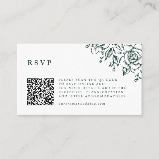 Smaragd groen  botanische bruiloft website informatiekaartje (Voorkant)