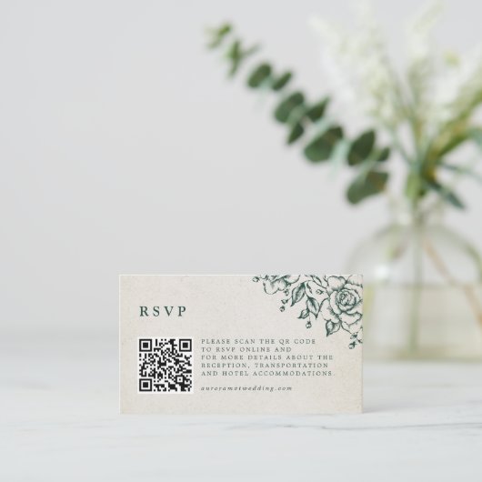 Smaragd groen  botanische bruiloft website informatiekaartje (Staand voorkant)