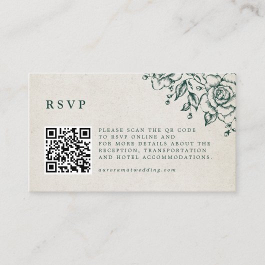 Smaragd groen  botanische bruiloft website informatiekaartje (Voorkant)