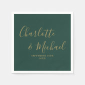 Smaragd Groen en Goud Elegant Handtekening Bruilof Servet (Voorkant)