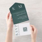 Smaragd Groen en Wit-Monogram-Bruiloft- All In One Uitnodiging (Afscheurbaar)