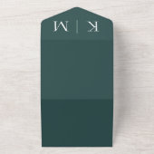Smaragd Groen en Wit-Monogram-Bruiloft All In One Uitnodiging (Buitenkant)