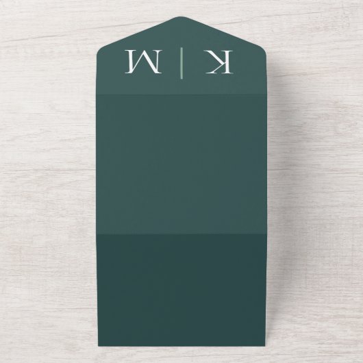 Smaragd Groen en Wit-Monogram-Bruiloft All In One Uitnodiging (Buitenkant)