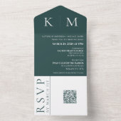 Smaragd Groen en Wit-Monogram-Bruiloft All In One Uitnodiging (Binnen)