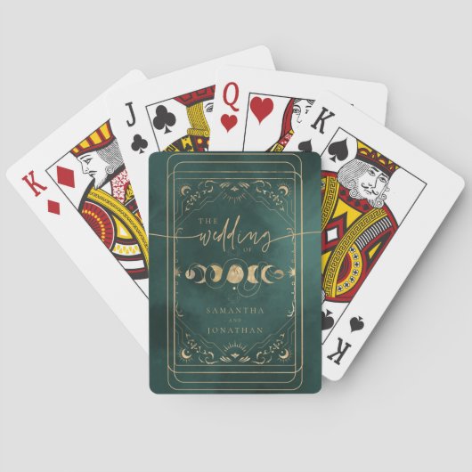 Smaragd Groen & Faux Goud Tarot Hemelbruiloft Pokerkaarten (Achterkant)