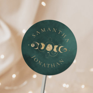 Smaragd Groen & Faux Goud Tarot Hemelbruiloft Ronde Sticker