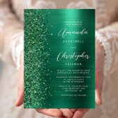 Smaragd Groen Geborsteld Metaal Glitter Script Bru Kaart