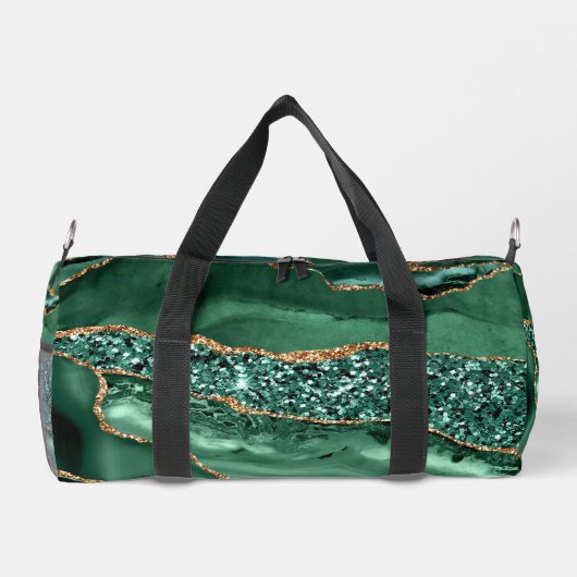 Smaragd Groen Glitter Marmer Aangepaste Jouw naam Plunjezak (Achterkant)